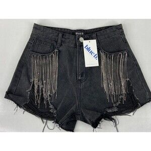 Blue B Collection Women Small Shorts Cut Off Rhinestone Dangle Distressed NWT